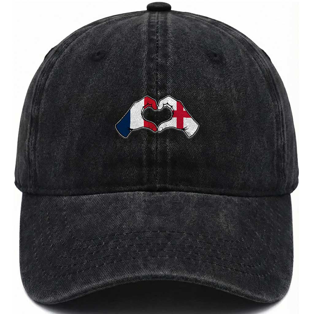 Proud Fance England Heritage Hand Heart Graphic Washed Cotton Baseball Cap French English Anglo Roots Cross Border Love Unity