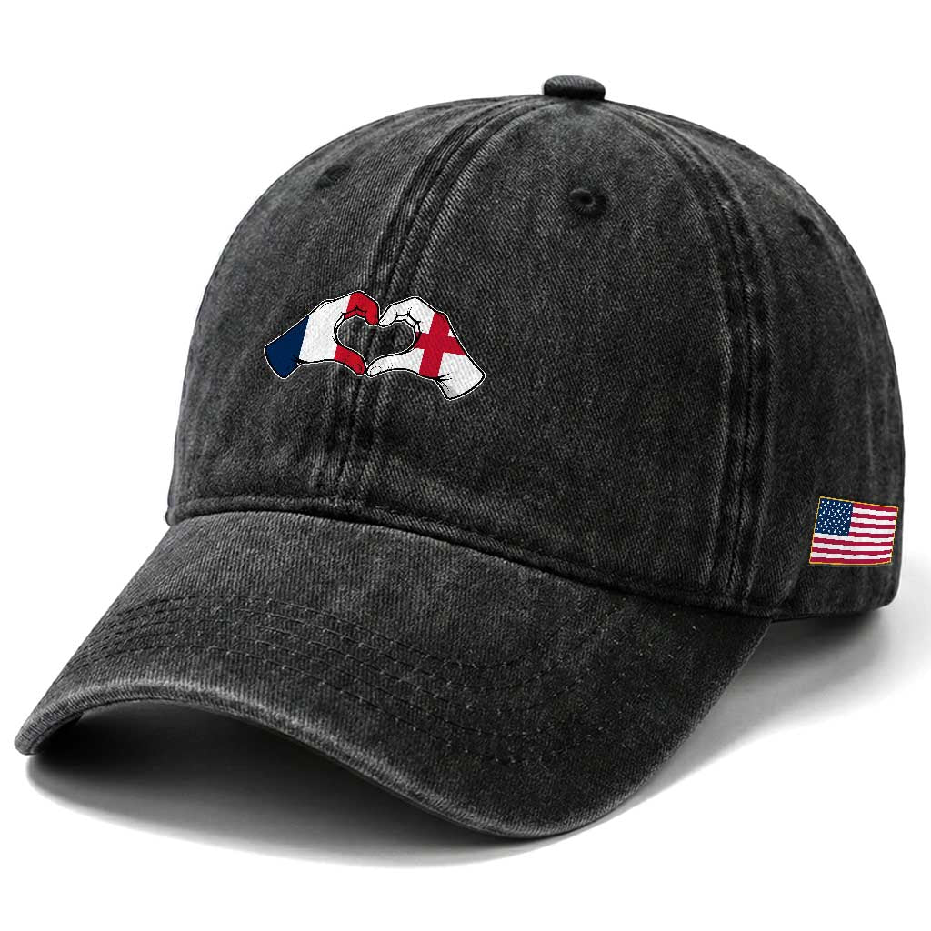 Proud Fance England Heritage Hand Heart Graphic Washed Cotton Baseball Cap French English Anglo Roots Cross Border Love Unity