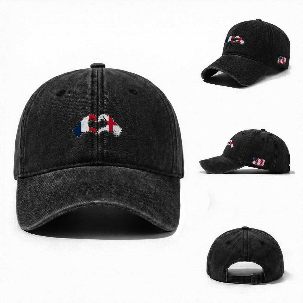Proud Fance England Heritage Hand Heart Graphic Washed Cotton Baseball Cap French English Anglo Roots Cross Border Love Unity