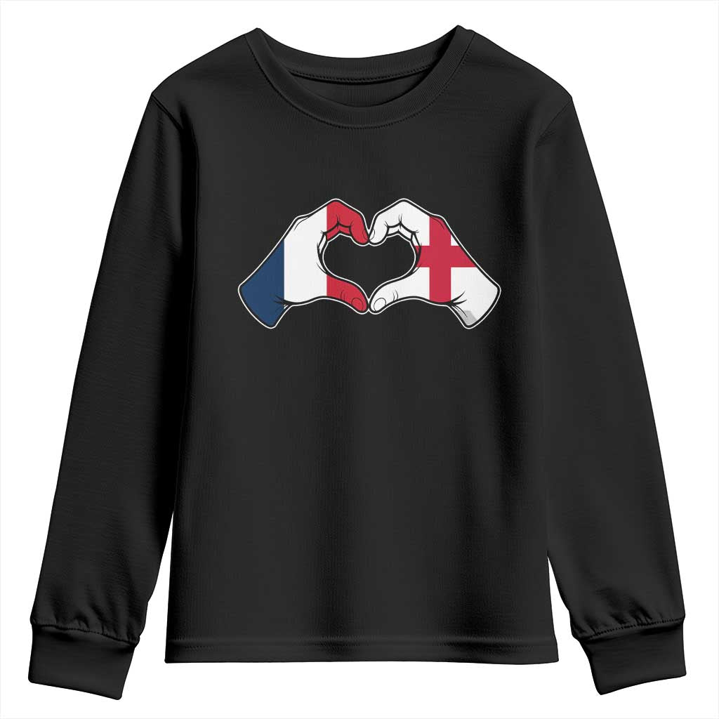 Proud Fance England Heritage Hand Heart Graphic Youth Sweatshirt French English Anglo Roots Cross Border Love Unity