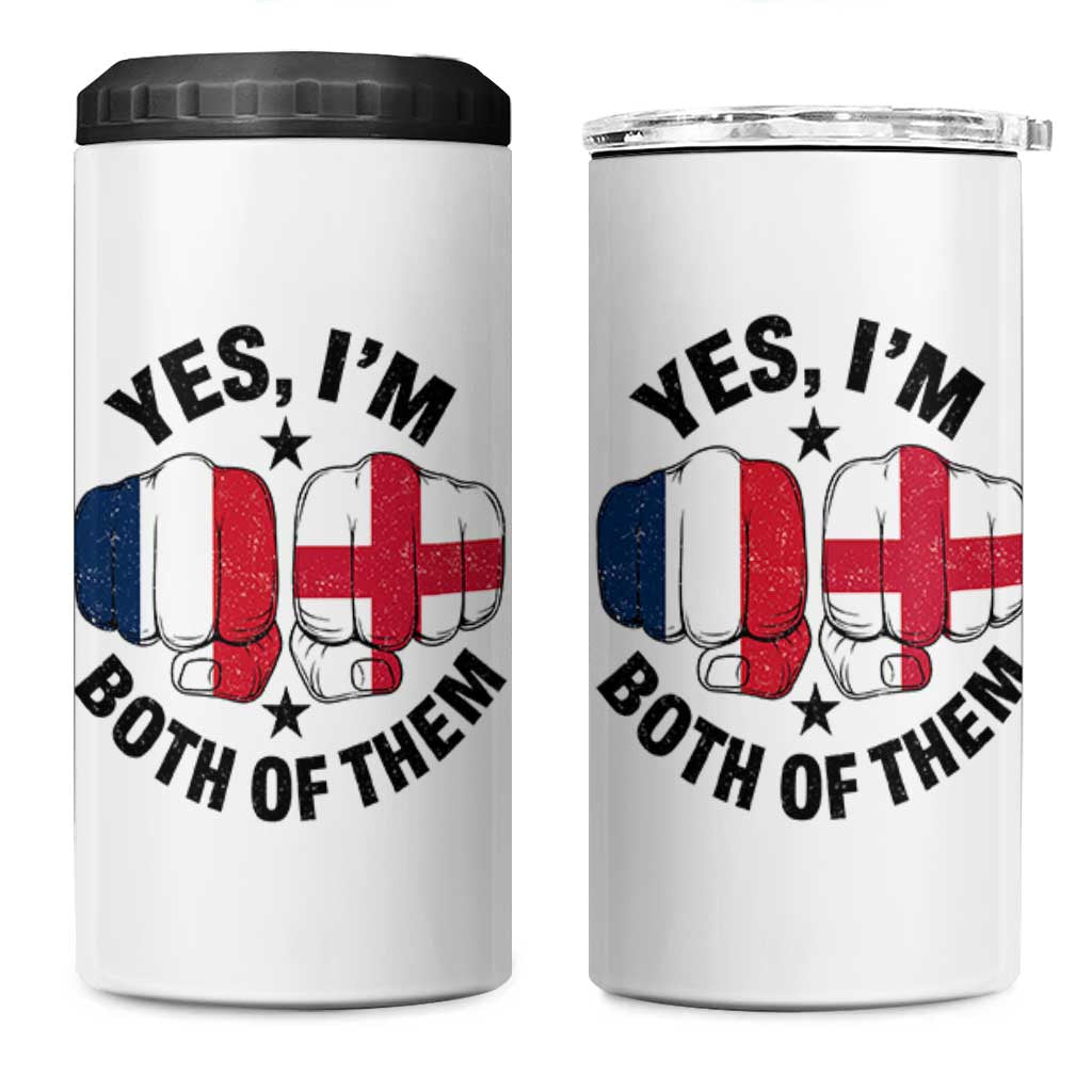 Yes Im Both Of Them France England Flag Fists Graphic 4 in 1 Can Cooler Tumbler French English Anglo Dual Pride Heritage