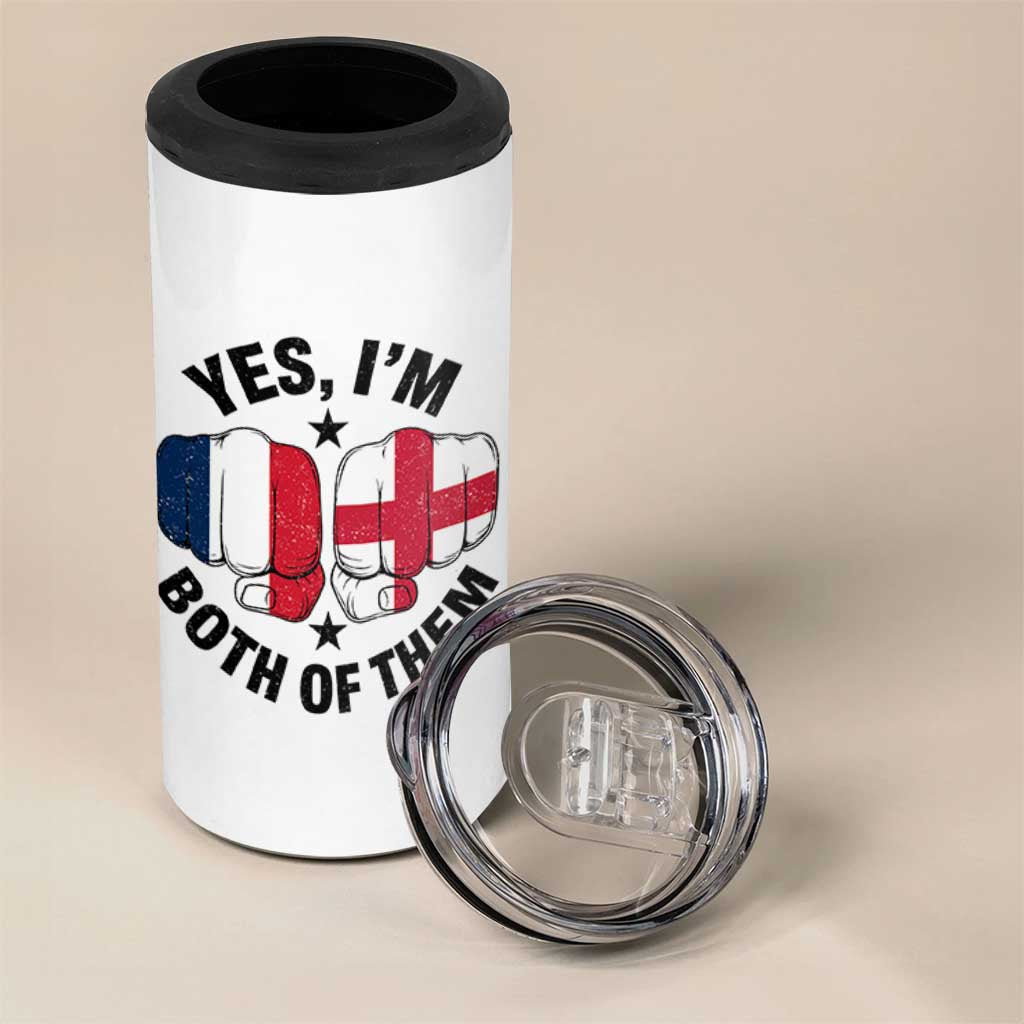 Yes Im Both Of Them France England Flag Fists Graphic 4 in 1 Can Cooler Tumbler French English Anglo Dual Pride Heritage