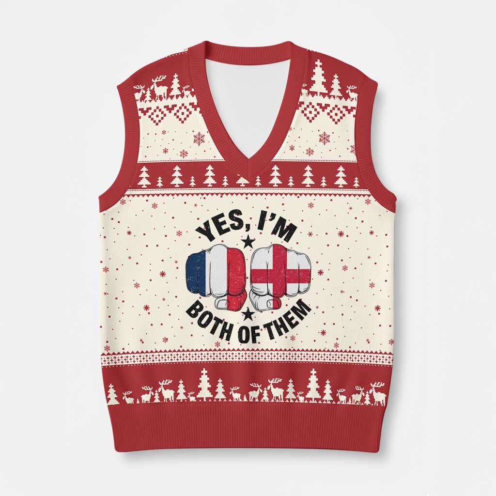 Yes Im Both Of Them France England Flag Fists Graphic V-Neck Knit Sweater Vest French English Anglo Dual Pride Heritage