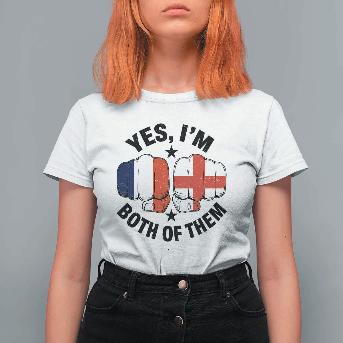 Yes Im Both Of Them France England Flag Fists Graphic T Shirt For Women French English Anglo Dual Pride Heritage TS02