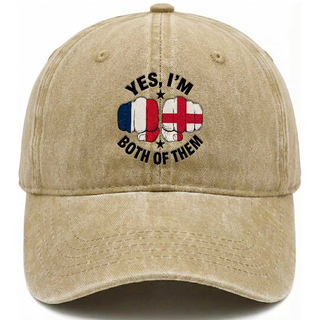 Yes Im Both Of Them France England Flag Fists Graphic Washed Cotton Baseball Cap French English Anglo Dual Pride Heritage
