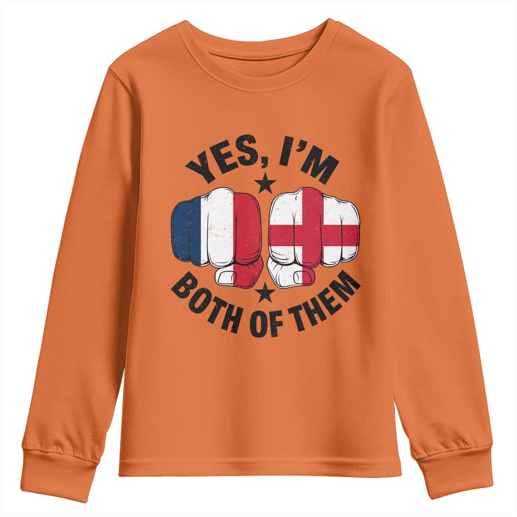 Yes Im Both Of Them France England Flag Fists Graphic Youth Sweatshirt French English Anglo Dual Pride Heritage