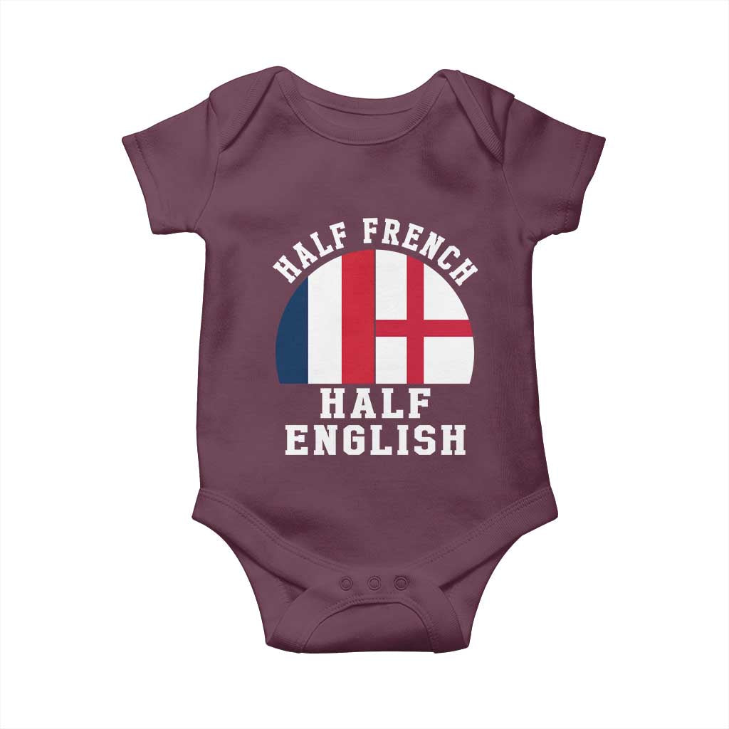 Half French Half English Split Flag Graphic Baby Onesie Patriotic Anglo England France Dual Heritage DNA Ancestry