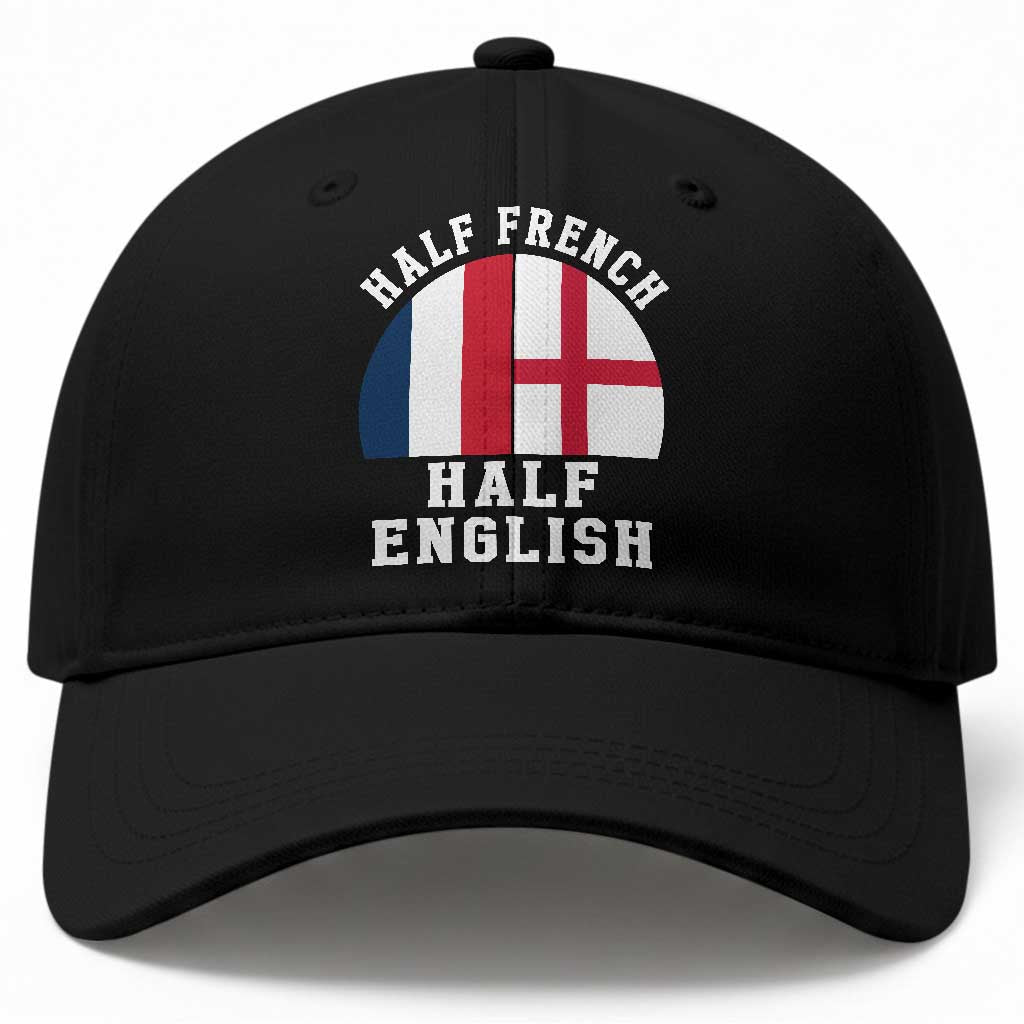 Half French Half English Split Flag Graphic Baseball Cap Patriotic Anglo England France Dual Heritage DNA Ancestry