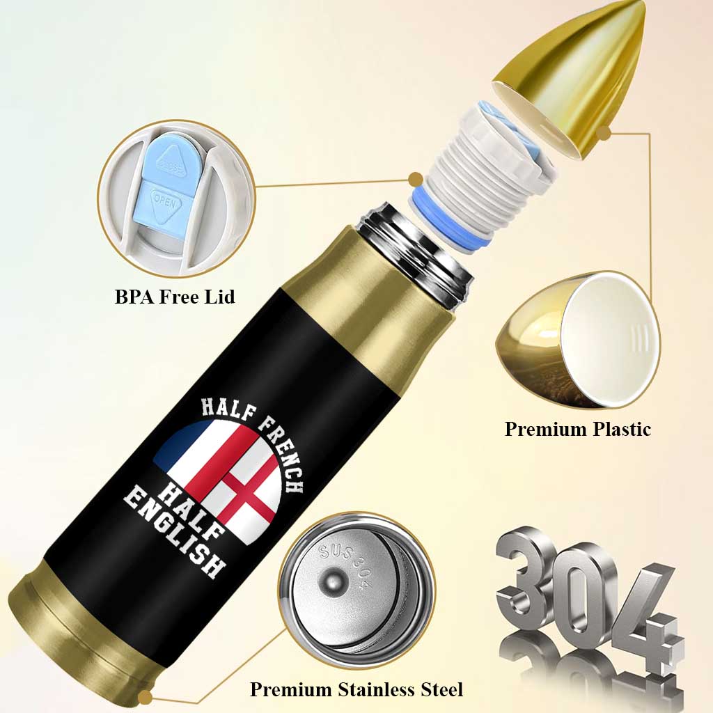Half French Half English Split Flag Graphic Bullet Tumbler Patriotic Anglo England France Dual Heritage DNA Ancestry