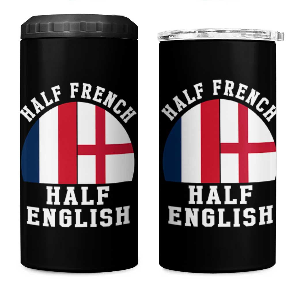 Half French Half English Split Flag Graphic 4 in 1 Can Cooler Tumbler Patriotic Anglo England France Dual Heritage DNA Ancestry