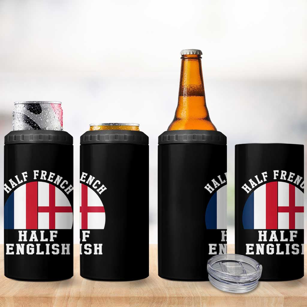 Half French Half English Split Flag Graphic 4 in 1 Can Cooler Tumbler Patriotic Anglo England France Dual Heritage DNA Ancestry