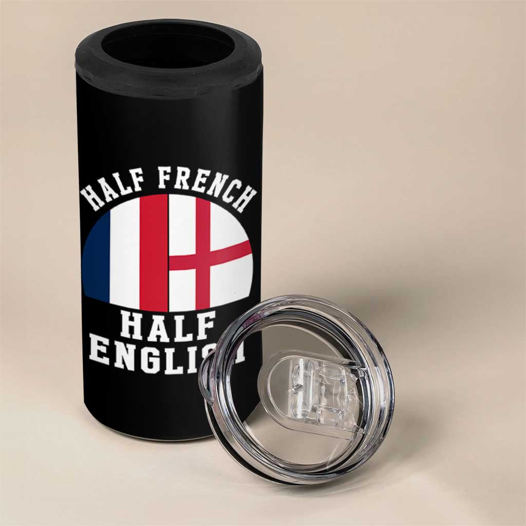 Half French Half English Split Flag Graphic 4 in 1 Can Cooler Tumbler Patriotic Anglo England France Dual Heritage DNA Ancestry