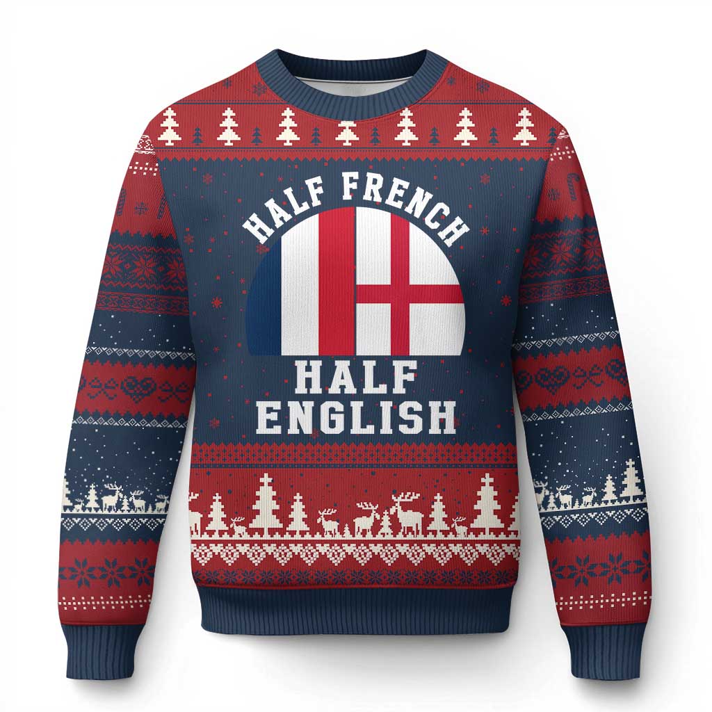 Half French Half English Split Flag Graphic Ugly Christmas Sweater Patriotic Anglo England France Dual Heritage DNA Ancestry