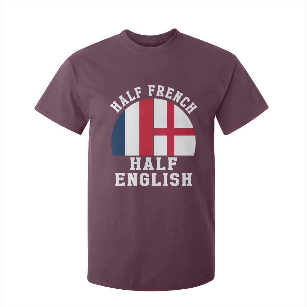 Half French Half English Split Flag Graphic T Shirt For Kid Patriotic Anglo England France Dual Heritage DNA Ancestry