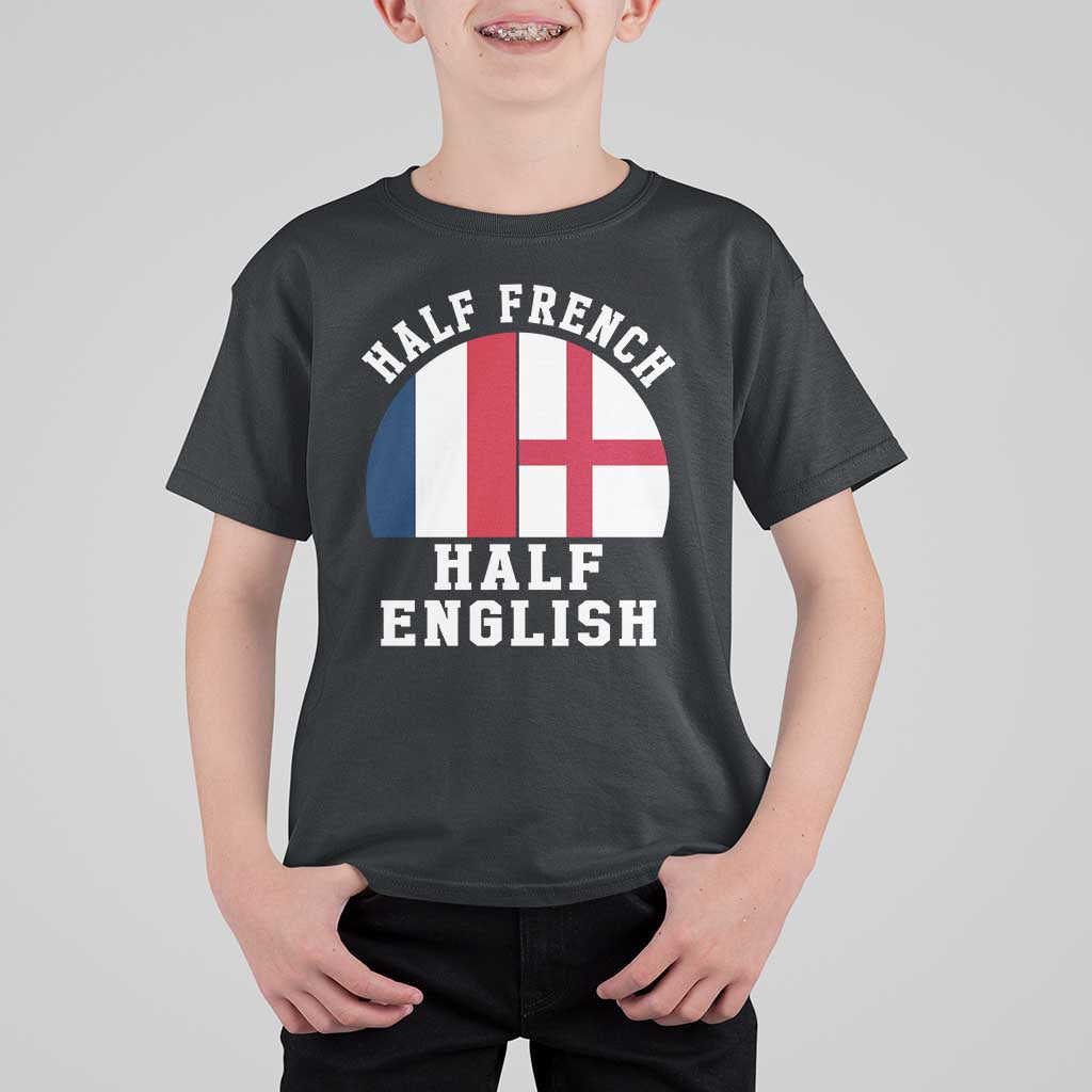 Half French Half English Split Flag Graphic T Shirt For Kid Patriotic Anglo England France Dual Heritage DNA Ancestry TS02