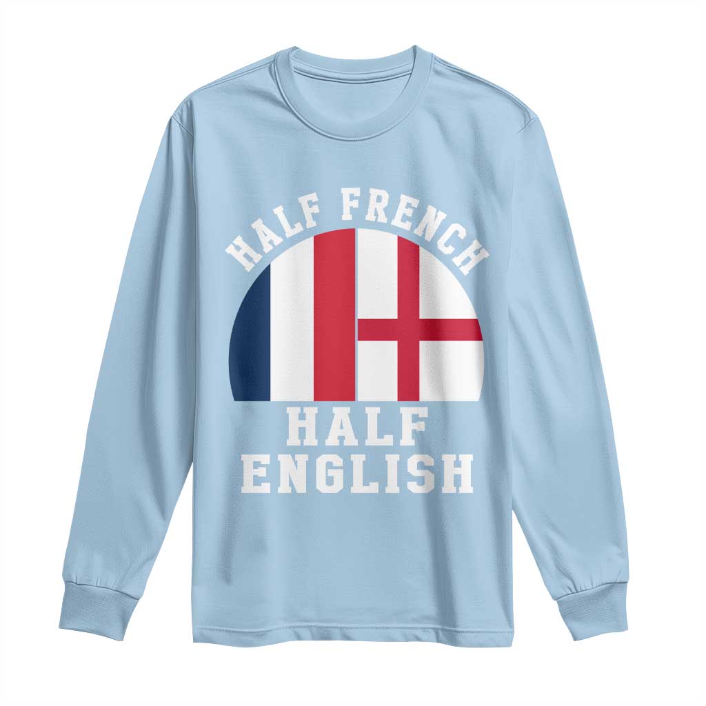 Half French Half English Split Flag Graphic Long Sleeve Shirt Patriotic Anglo England France Dual Heritage DNA Ancestry
