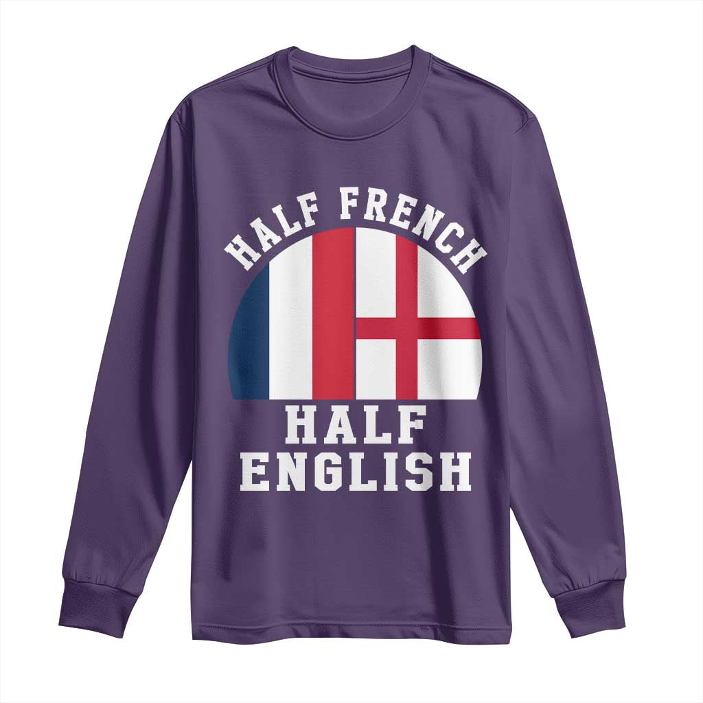 Half French Half English Split Flag Graphic Long Sleeve Shirt Patriotic Anglo England France Dual Heritage DNA Ancestry