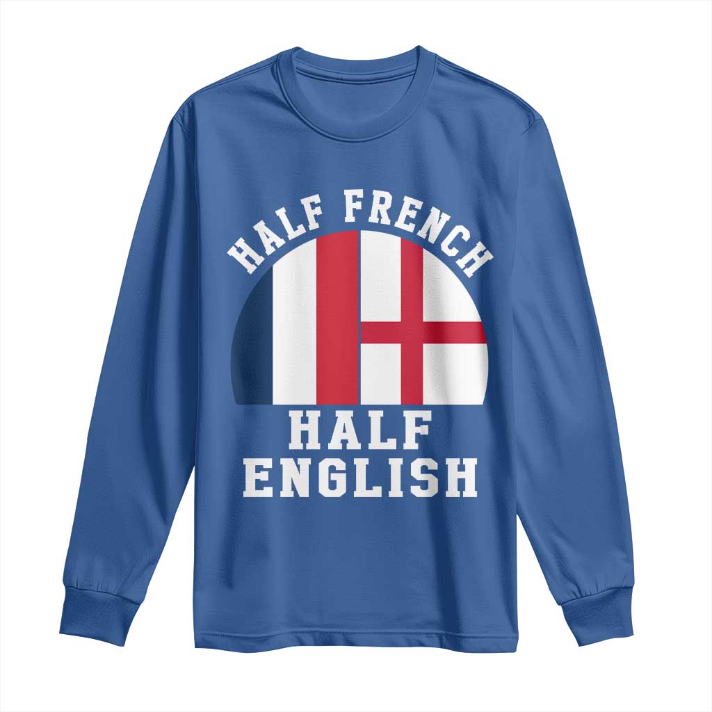 Half French Half English Split Flag Graphic Long Sleeve Shirt Patriotic Anglo England France Dual Heritage DNA Ancestry