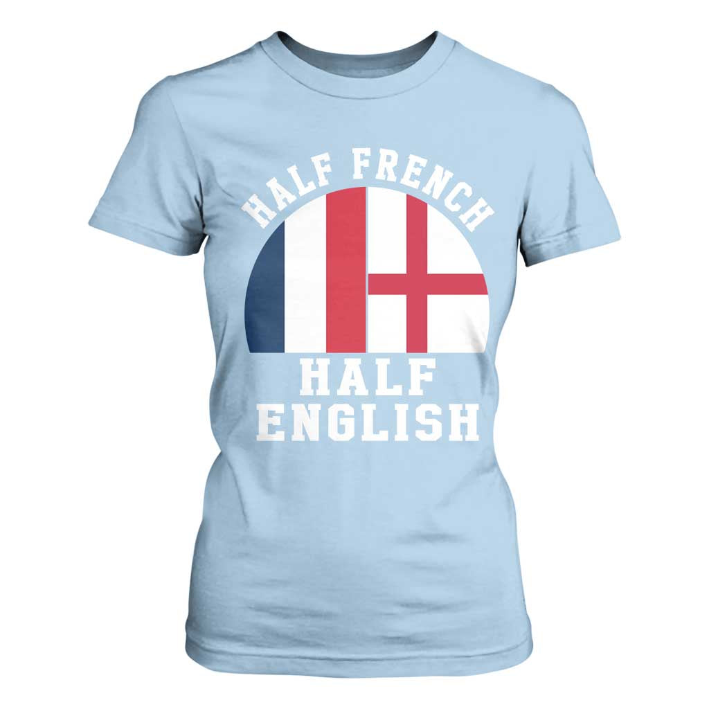 Half French Half English Split Flag Graphic T Shirt For Women Patriotic Anglo England France Dual Heritage DNA Ancestry