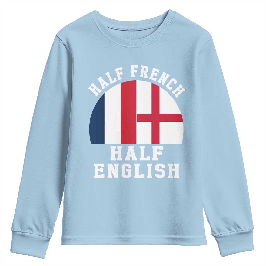 Half French Half English Split Flag Graphic Youth Sweatshirt Patriotic Anglo England France Dual Heritage DNA Ancestry