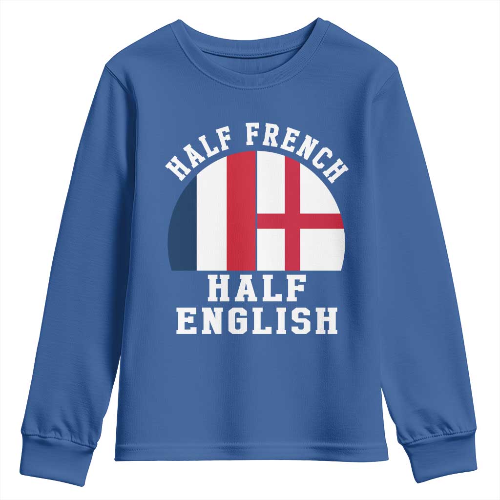 Half French Half English Split Flag Graphic Youth Sweatshirt Patriotic Anglo England France Dual Heritage DNA Ancestry