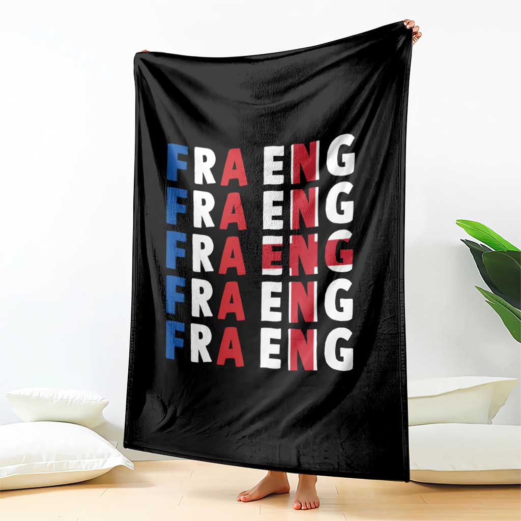 FRA ENG France England Flag Graphic Throw Blanket French English Typographic Dual Heritage Pride Match Day
