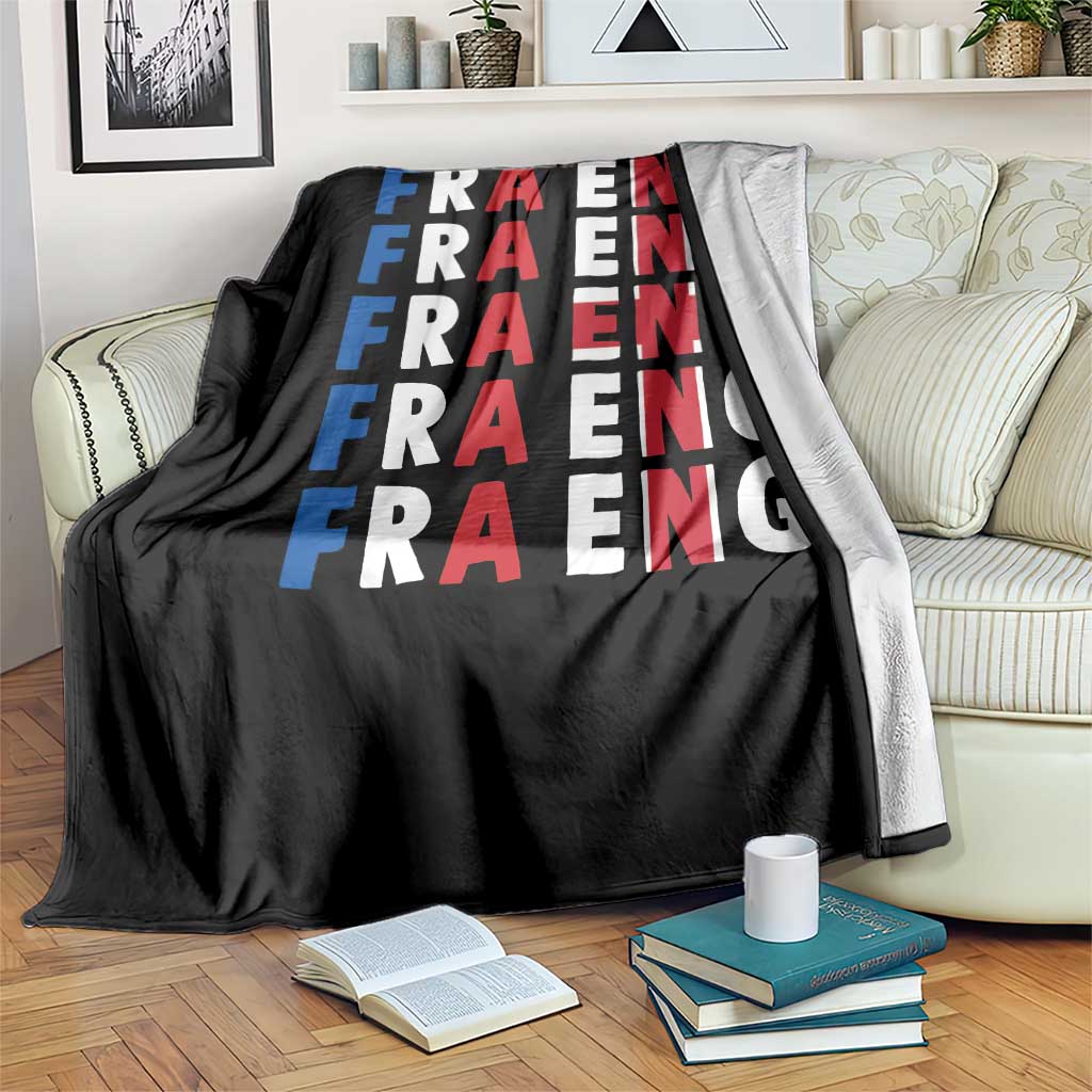 FRA ENG France England Flag Graphic Throw Blanket French English Typographic Dual Heritage Pride Match Day