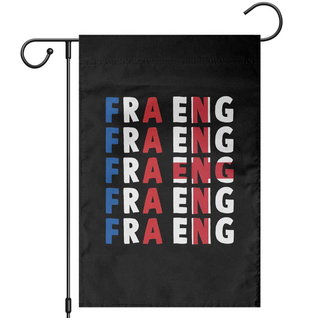 FRA ENG France England Flag Graphic Garden Flag French English Typographic Dual Heritage Pride Match Day