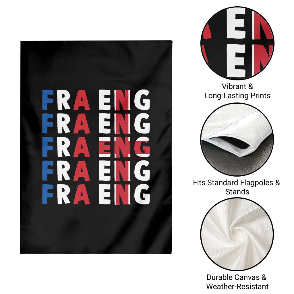 FRA ENG France England Flag Graphic Garden Flag French English Typographic Dual Heritage Pride Match Day