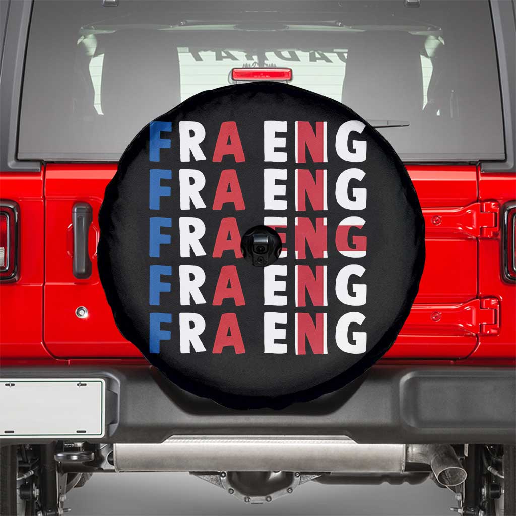 FRA ENG France England Flag Graphic Spare Tire Cover French English Typographic Dual Heritage Pride Match Day