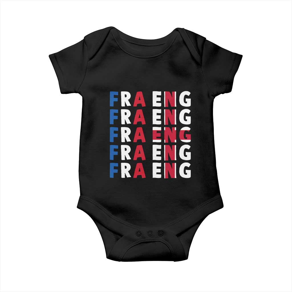 FRA ENG France England Flag Graphic Baby Onesie French English Typographic Dual Heritage Pride Match Day