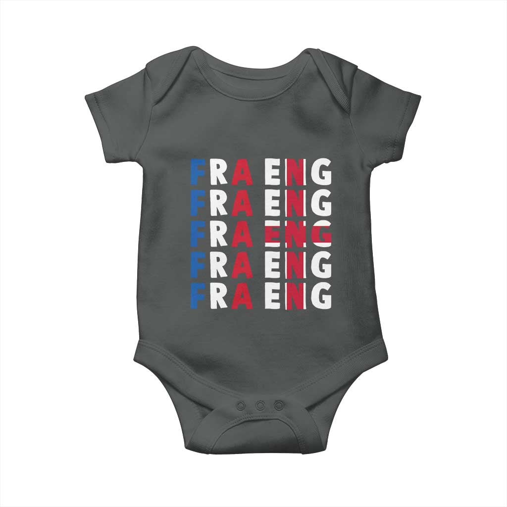 FRA ENG France England Flag Graphic Baby Onesie French English Typographic Dual Heritage Pride Match Day