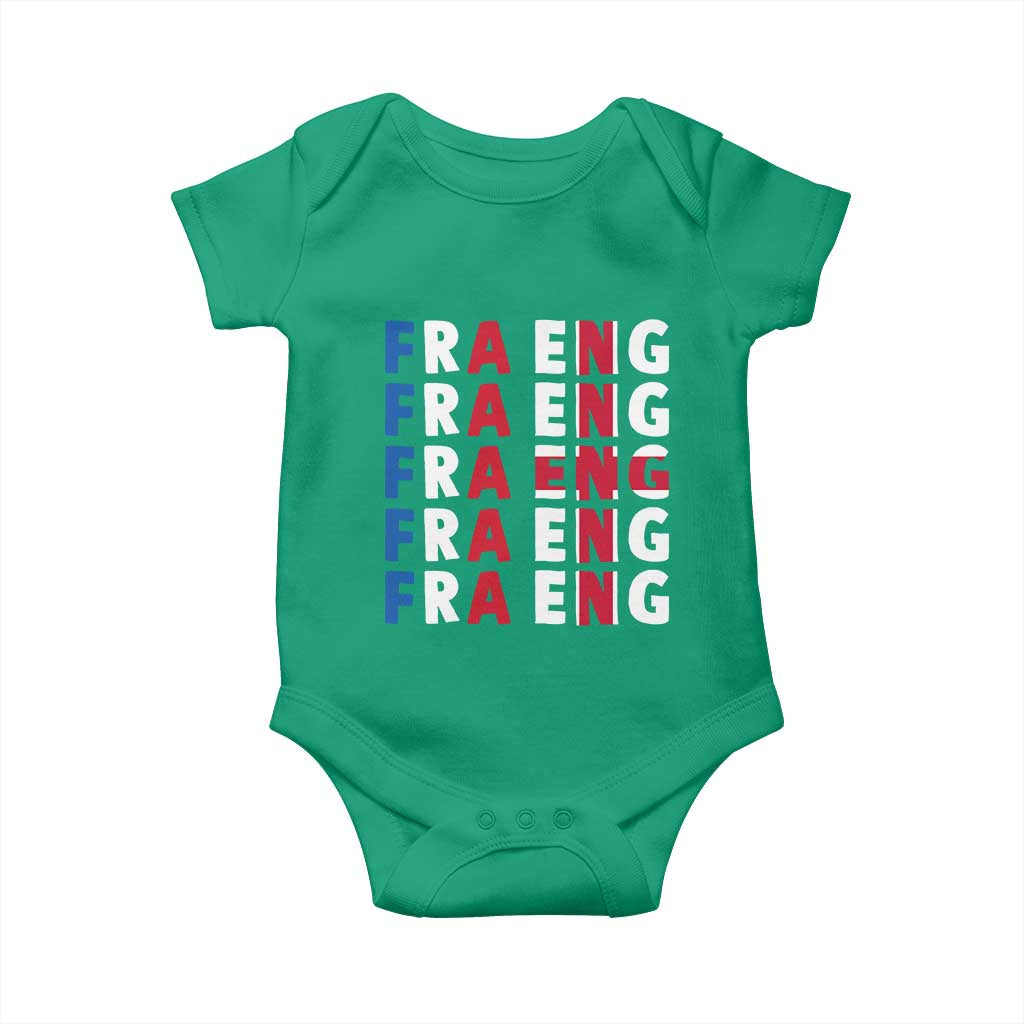 FRA ENG France England Flag Graphic Baby Onesie French English Typographic Dual Heritage Pride Match Day