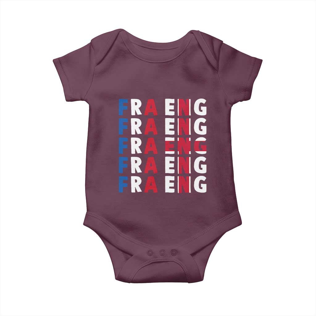 FRA ENG France England Flag Graphic Baby Onesie French English Typographic Dual Heritage Pride Match Day