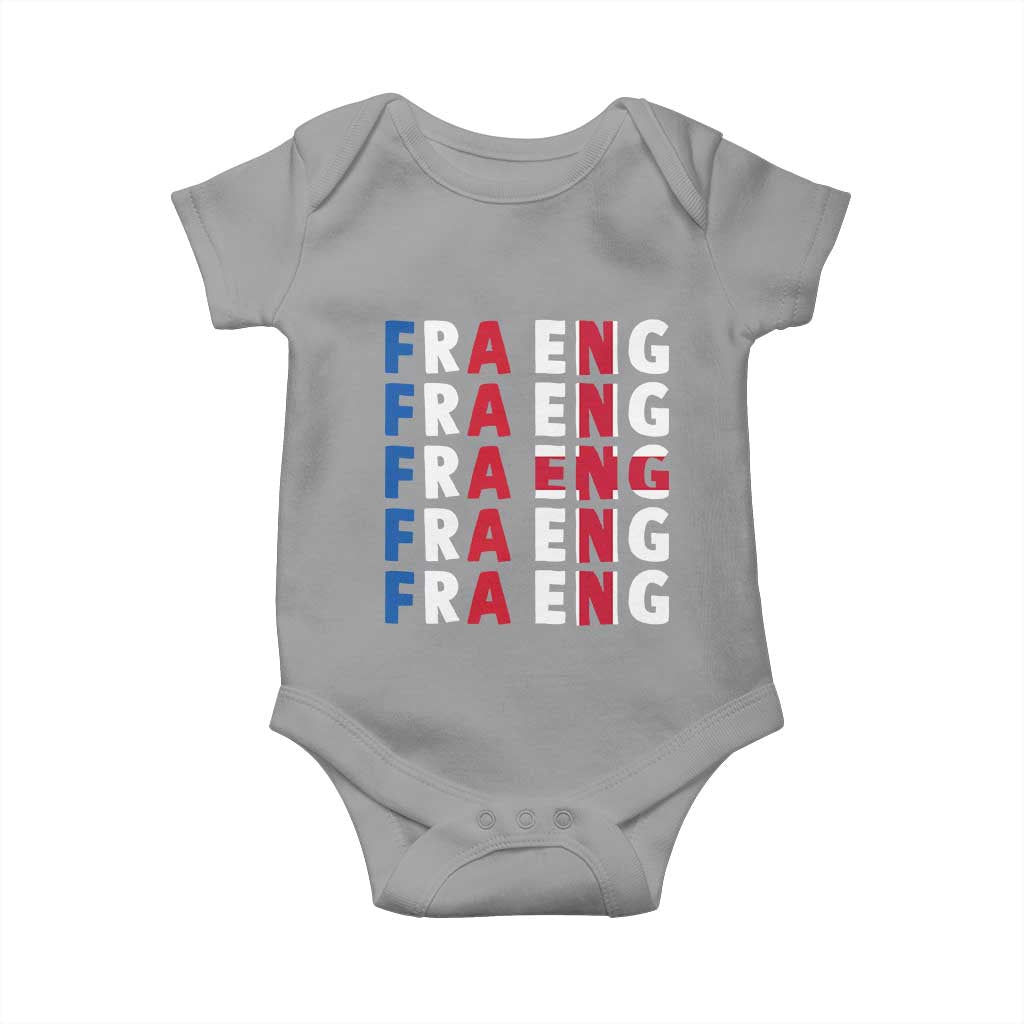 FRA ENG France England Flag Graphic Baby Onesie French English Typographic Dual Heritage Pride Match Day