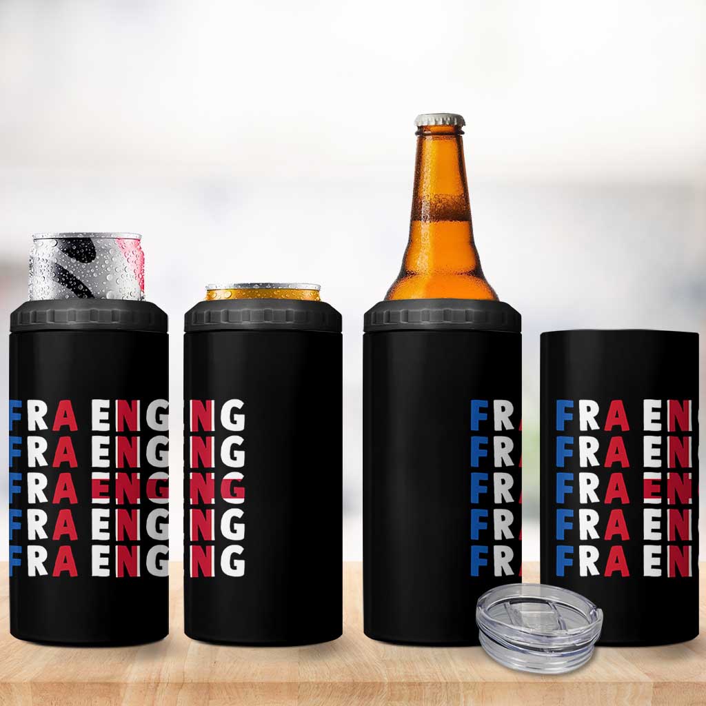 FRA ENG France England Flag Graphic 4 in 1 Can Cooler Tumbler French English Typographic Dual Heritage Pride Match Day
