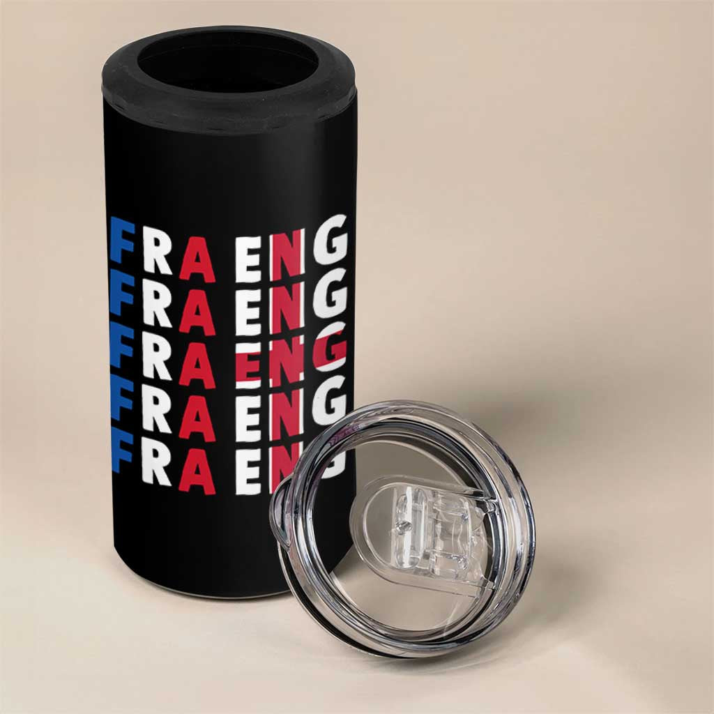 FRA ENG France England Flag Graphic 4 in 1 Can Cooler Tumbler French English Typographic Dual Heritage Pride Match Day