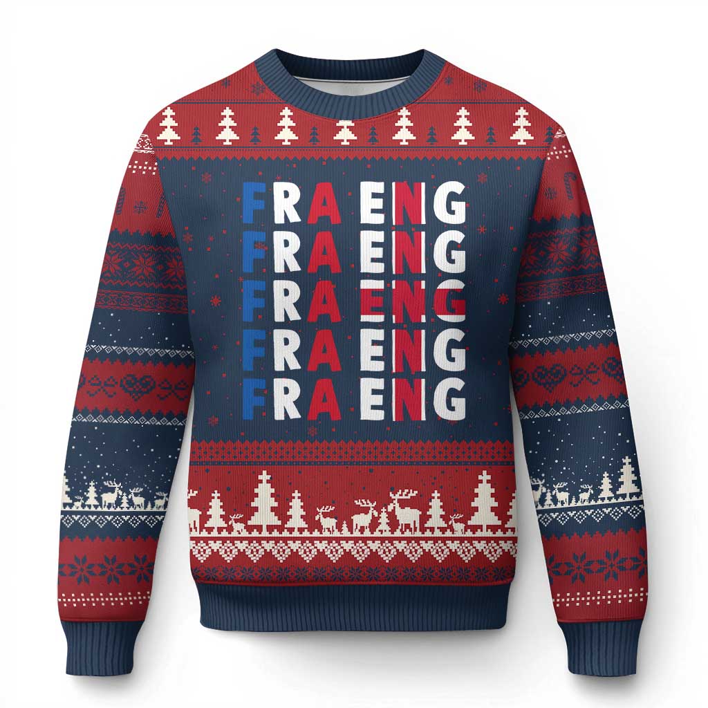 FRA ENG France England Flag Graphic Ugly Christmas Sweater French English Typographic Dual Heritage Pride Match Day