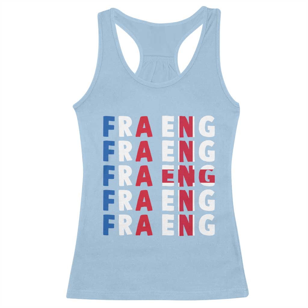 FRA ENG France England Flag Graphic Racerback Tank Top French English Typographic Dual Heritage Pride Match Day