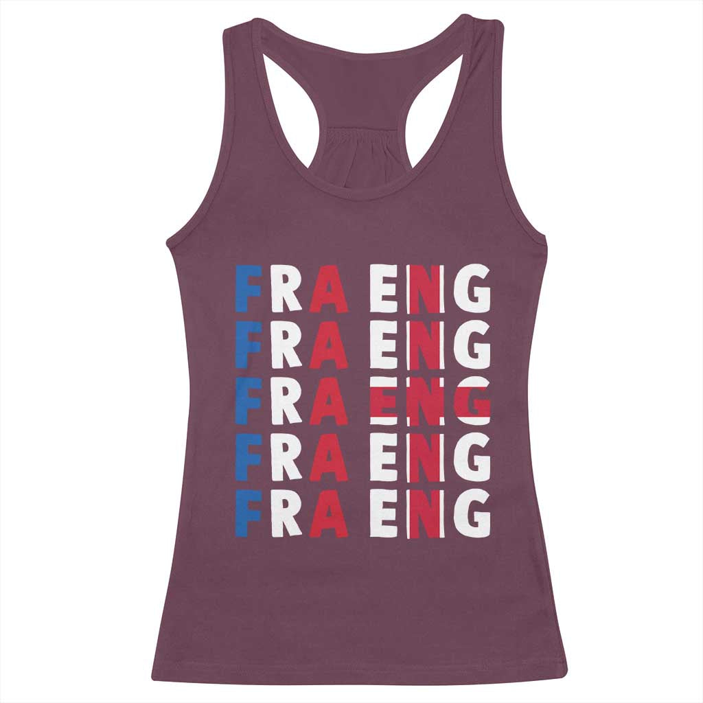 FRA ENG France England Flag Graphic Racerback Tank Top French English Typographic Dual Heritage Pride Match Day
