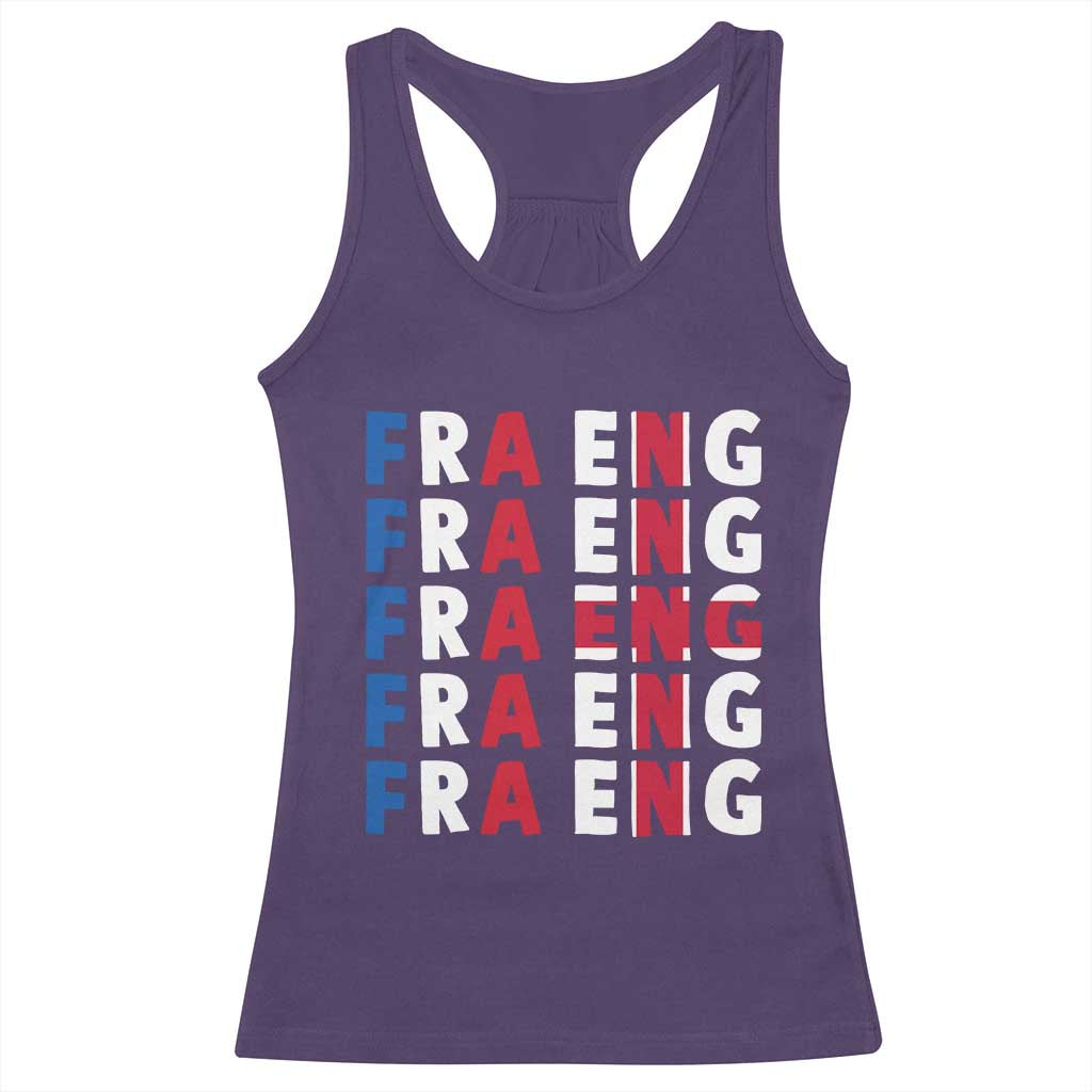 FRA ENG France England Flag Graphic Racerback Tank Top French English Typographic Dual Heritage Pride Match Day