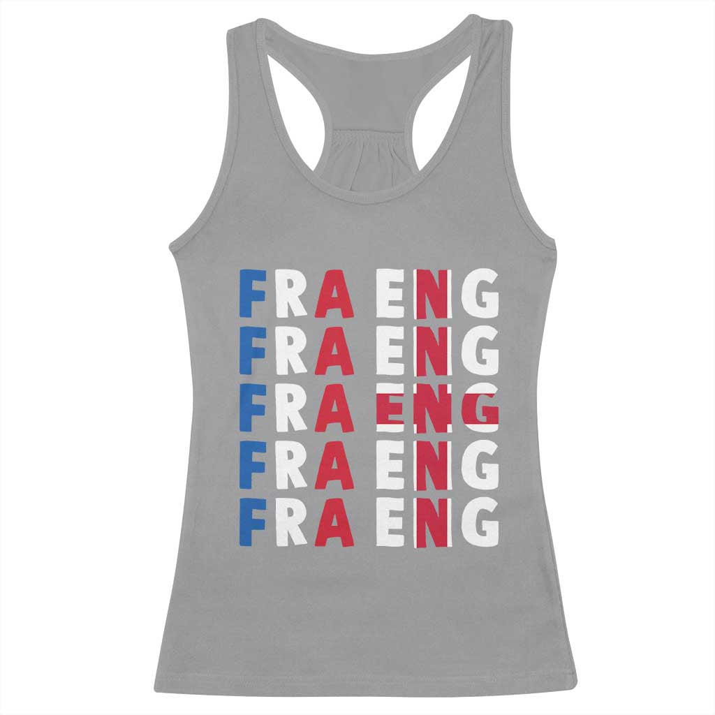 FRA ENG France England Flag Graphic Racerback Tank Top French English Typographic Dual Heritage Pride Match Day
