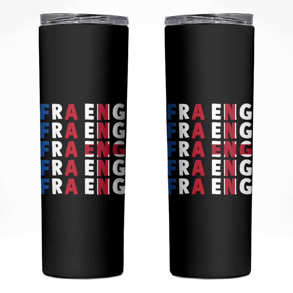 FRA ENG France England Flag Graphic Skinny Tumbler French English Typographic Dual Heritage Pride Match Day