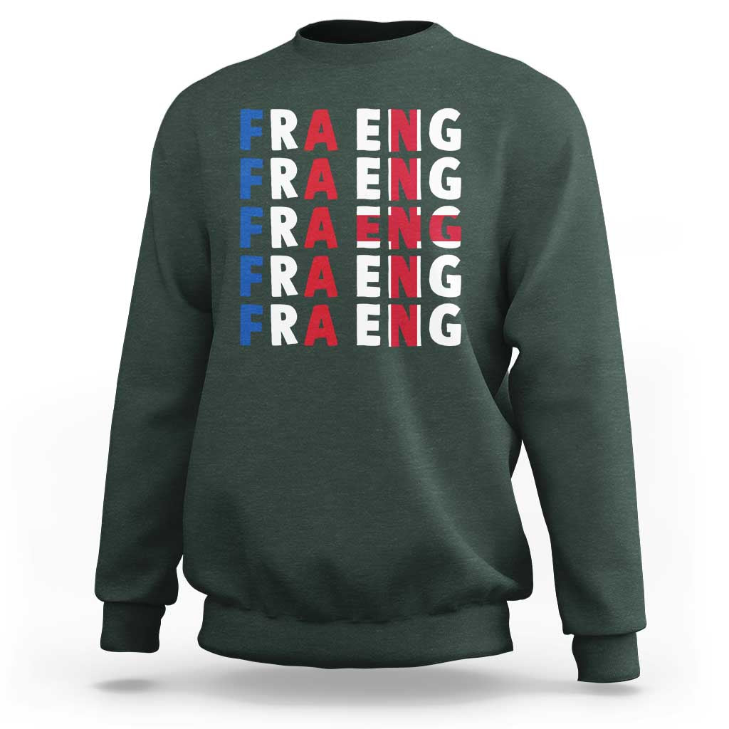FRA ENG France England Flag Graphic Sweatshirt French English Typographic Dual Heritage Pride Match Day