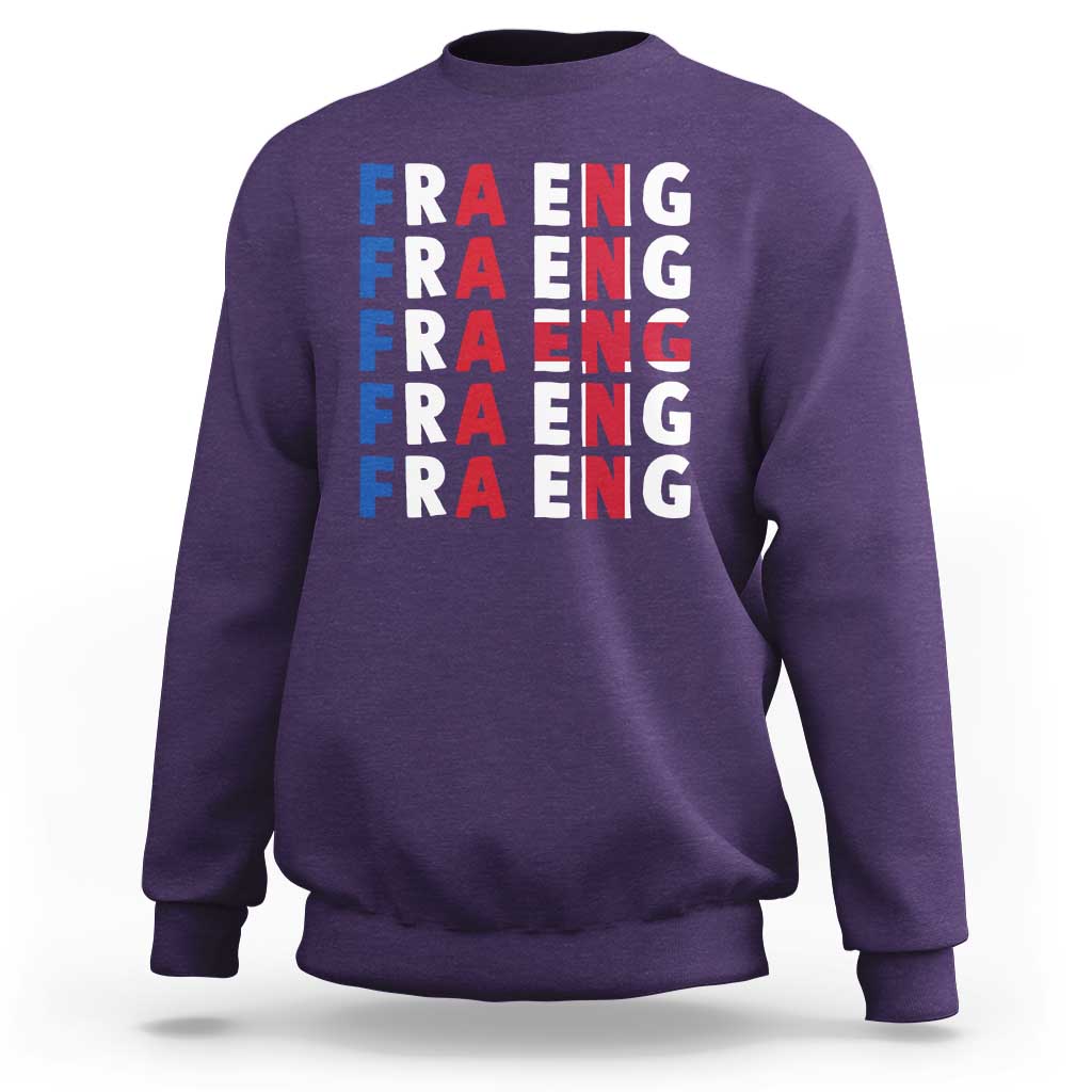 FRA ENG France England Flag Graphic Sweatshirt French English Typographic Dual Heritage Pride Match Day