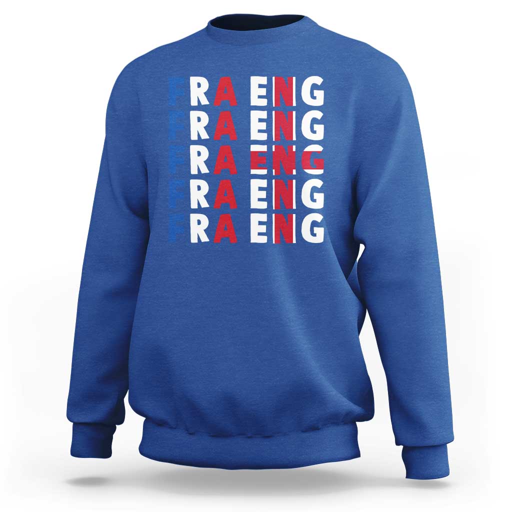 FRA ENG France England Flag Graphic Sweatshirt French English Typographic Dual Heritage Pride Match Day