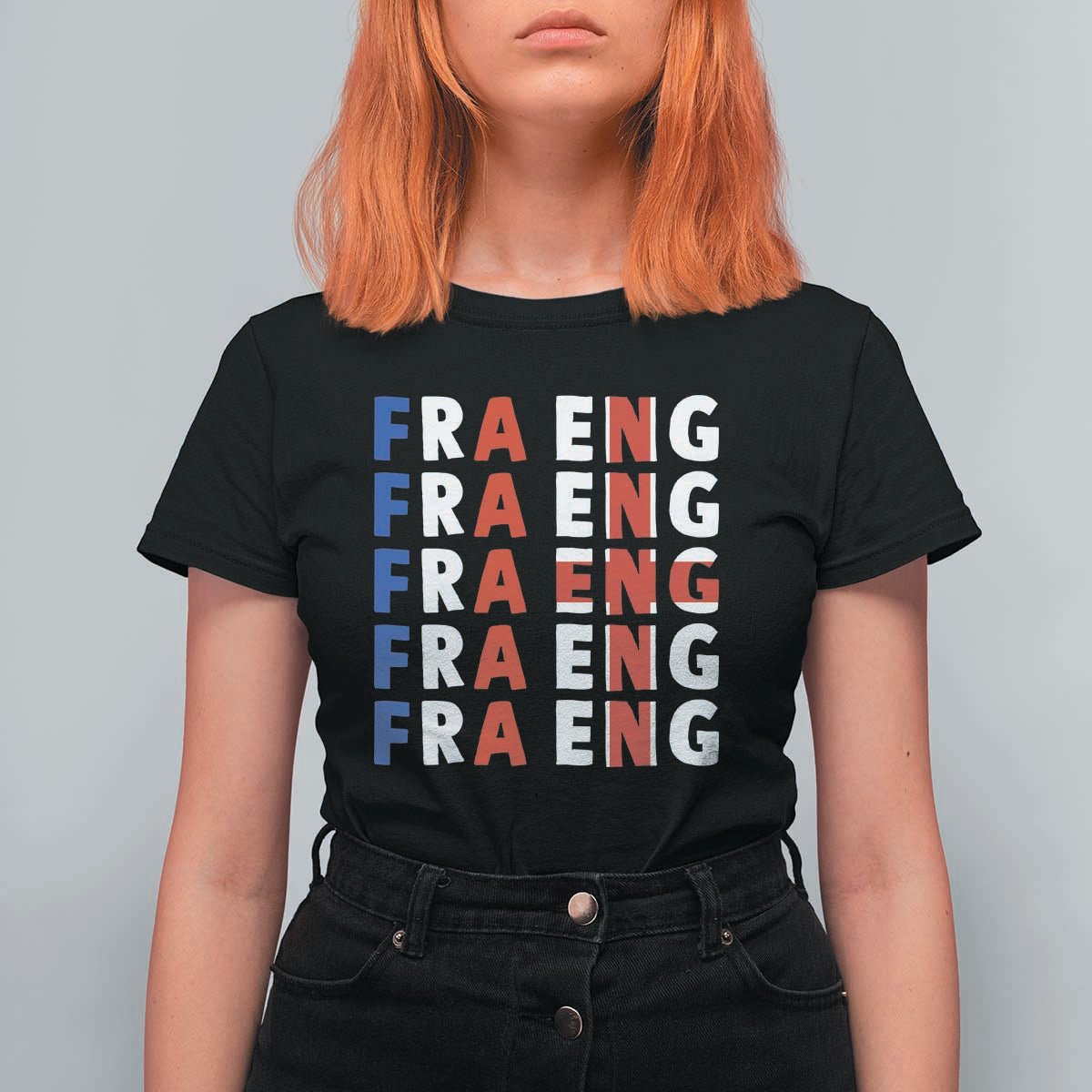 FRA ENG France England Flag Graphic T Shirt For Women French English Typographic Dual Heritage Pride Match Day