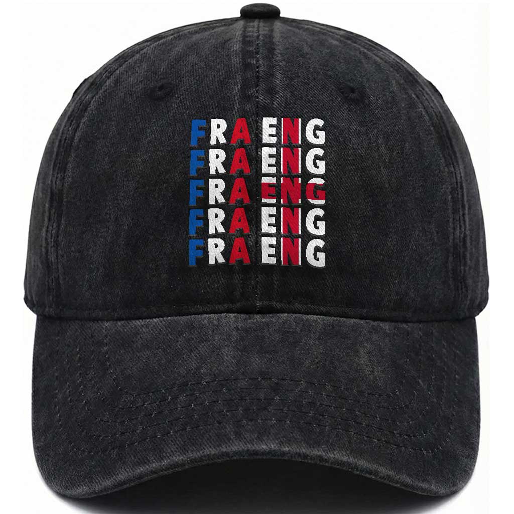 FRA ENG France England Flag Graphic Washed Cotton Baseball Cap French English Typographic Dual Heritage Pride Match Day