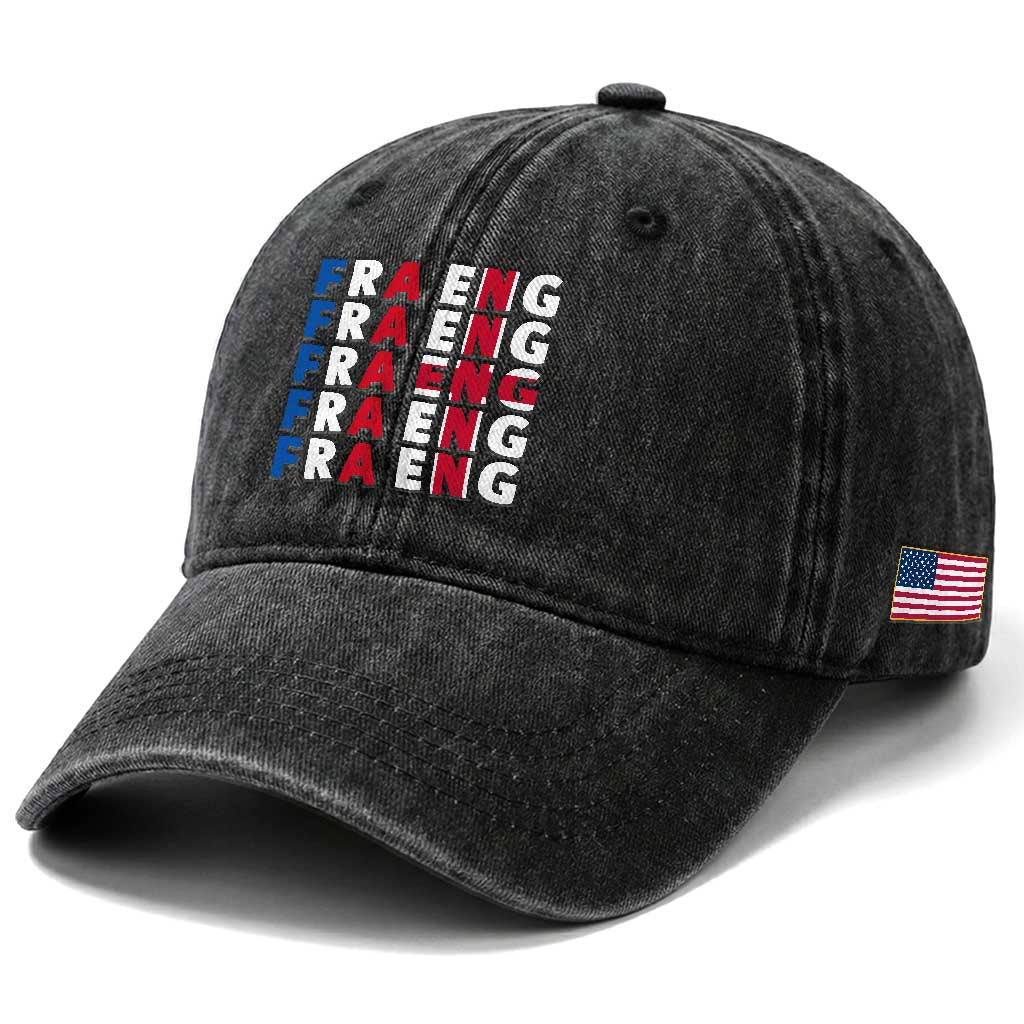 FRA ENG France England Flag Graphic Washed Cotton Baseball Cap French English Typographic Dual Heritage Pride Match Day