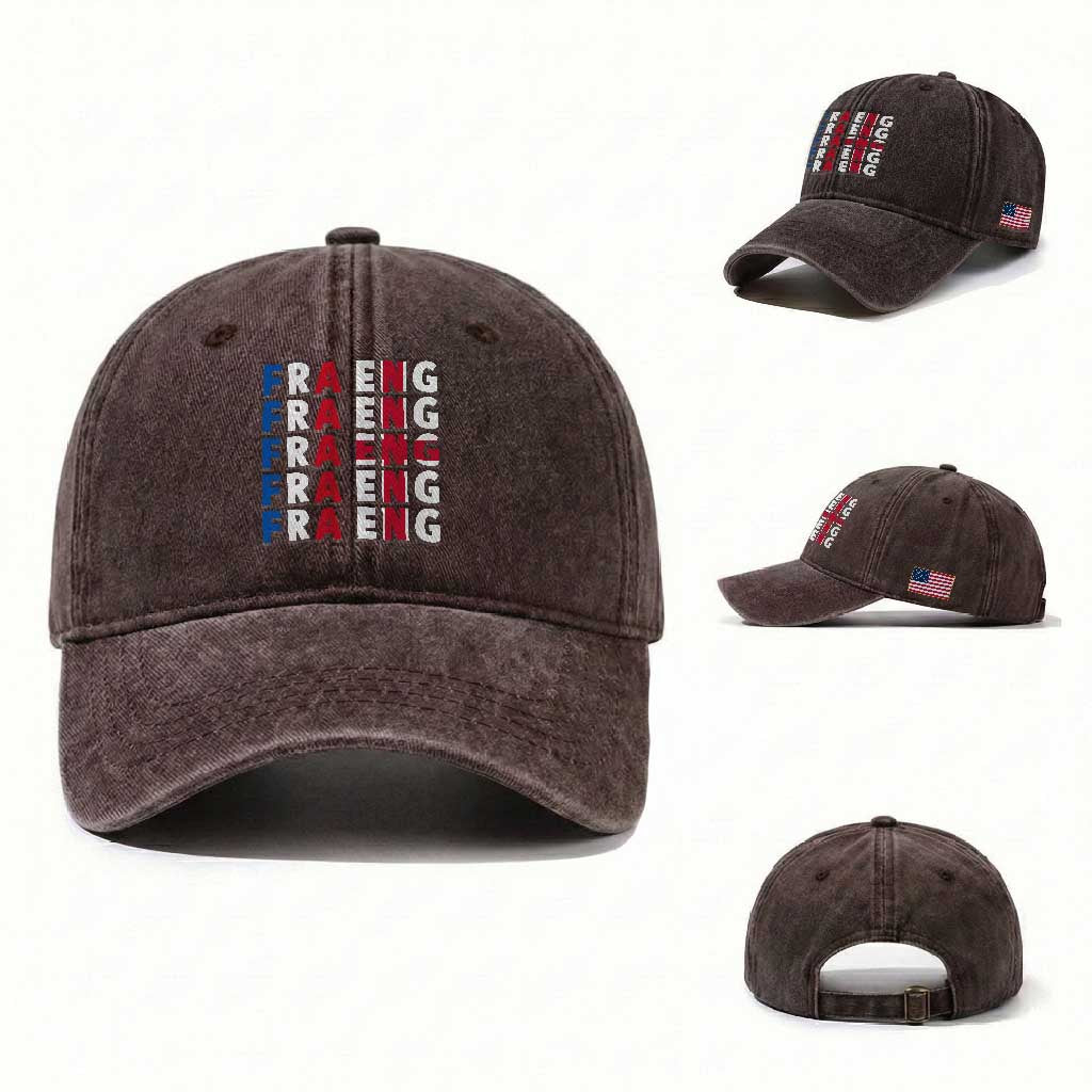 FRA ENG France England Flag Graphic Washed Cotton Baseball Cap French English Typographic Dual Heritage Pride Match Day